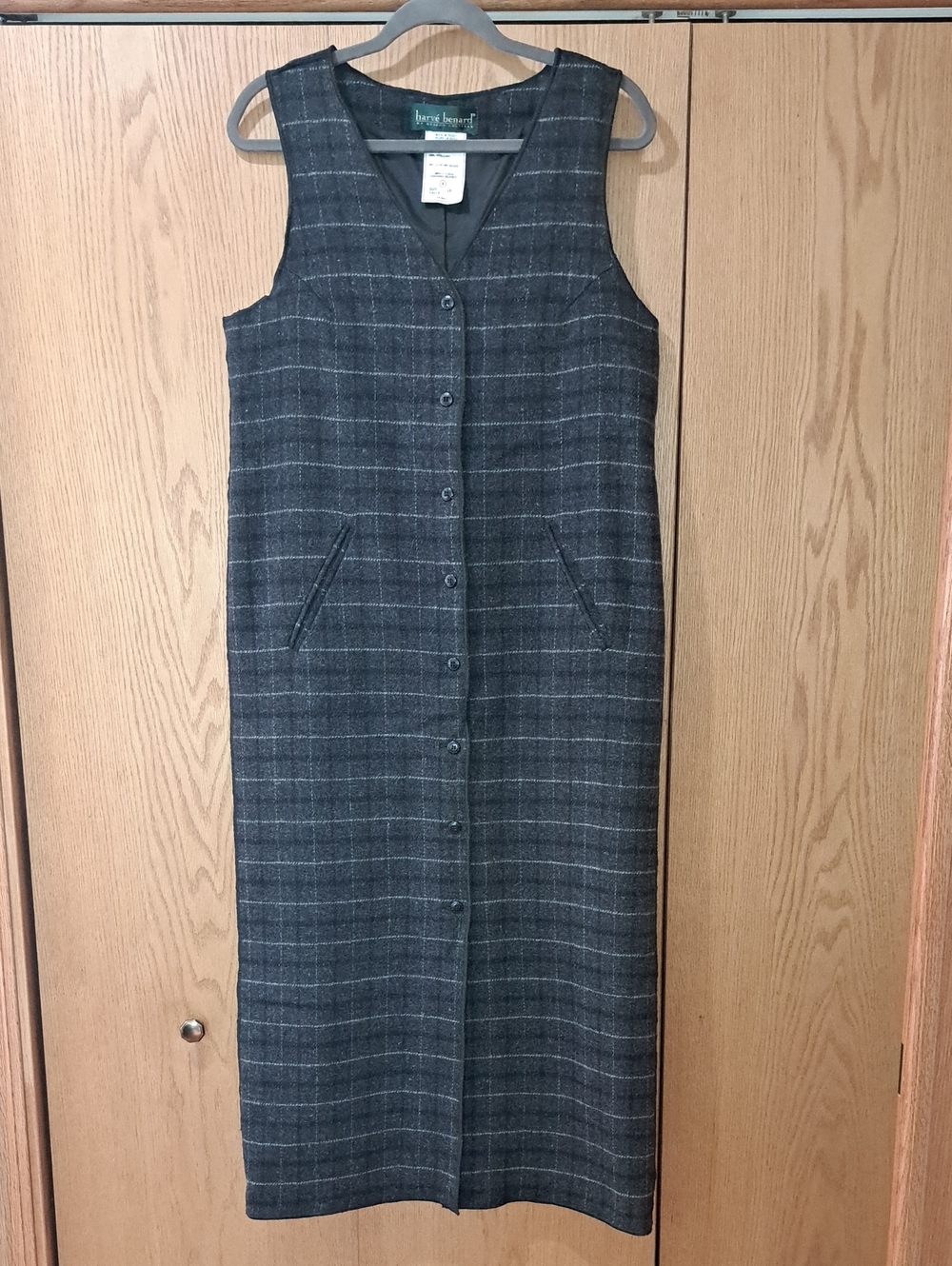 VTG Harve Benard 100% Wool Black Plaid Sleeveless Maxi Jumper Dress